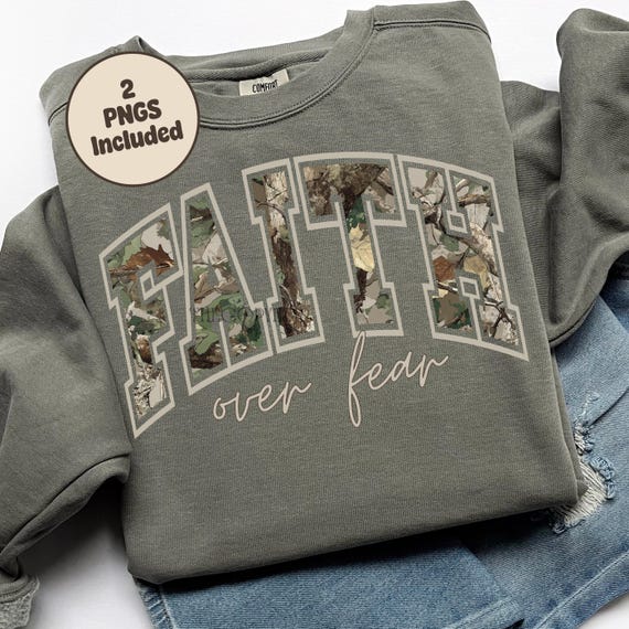 Camo Faith Over Fear Png, Varsity Faith Sublimation Design, Christian Shirt Design, Bible Verse Png, Religious Png Design, Trendy Png Design