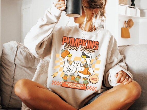 Fall Goose Png, Pumpkin Patch Png, Retro Goose Pumpkin Png for Autumn, Fall Png for Shirt, Sublimation Design, Trendy Goose Pumpkin Png