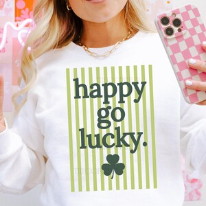 Striped Happy Go Lucky Png, St. Patrick's Day Shirt Design, Coquette St. Patty's Sublimation Design, Trendy Png Design For St. Patty's image 2