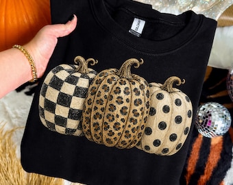 Impasto Leopard Pumpkin Png, Polkadot Fall Sublimation Design, Checkered Halloween Shirt Design, Autumn Pumpkin Trio