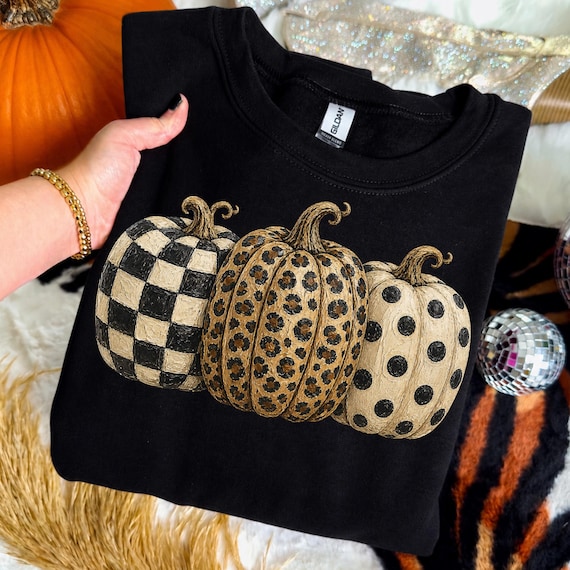 Impasto Leopard Pumpkin Png, Polkadot Fall Sublimation Design, Checkered Halloween Shirt Design, Autumn Pumpkin Trio