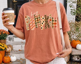 Trendy Hey Pumpkin Png, Brushstroke Fall Sublimation Design, Polkadot, Leopard, Striped Shirt Design, Autumn  Boutique PNG