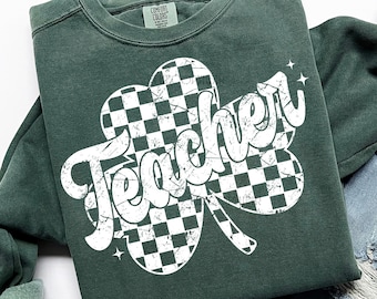 Lucky Teacher Shamrock Png, St. Patrick's Day Shirt Design, Distressed Teacher Sublimation Design, 2 Trendy Png Designs For St. Patty's