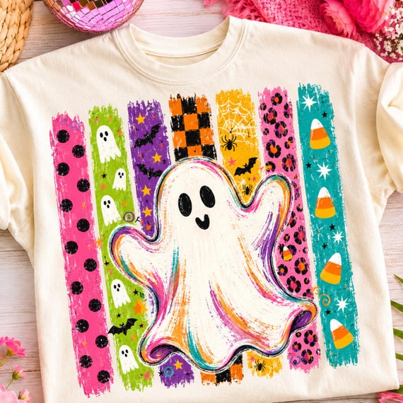 Preppy Ghost Png, Trendy Halloween Png, Girly Spooky Season Sublimation Design, Striped Fall Shirt Design, Polkadot Png