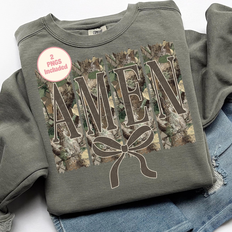 Pinselstrich-Tarnmuster Amen (PNG), Religiöses T-Shirt (PNG), Verspieltes christliches Sublimationsdesign, Retro-Jagdmotiv (PNG), Trendiges PNG-Design, T-Shirt-Design Bild 1