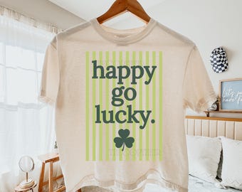 Striped Happy Go Lucky Png, St. Patrick's Day Shirt Design, Coquette St. Patty's Sublimation Design, Trendy Png Design For St. Patty's
