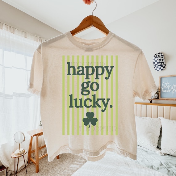 Striped Happy Go Lucky Png, St. Patrick's Day Shirt Design, Coquette St. Patty's Sublimation Design, Trendy Png Design For St. Patty's