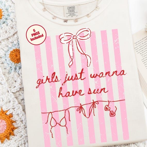 Girls Just Wanna Have Sun png, Striped Summer Girly Sublimation Design, Bachelorette Shirt Design, Girls Beach Trip Png, Bikini Line PNG