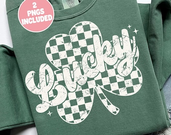 Distressed Lucky Shamrock Png, Grunge St. Patrick's Day Shirt Design, Checkered St. Patty's Sublimation Design, Two Trendy Png Designs