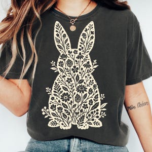 Botanical Bunny Png, Vintage Linocut Easter Bunny Sublimation Design, Pretty Floral Shirt Design for Spring, Rabbit Png, Pretty Easter Png
