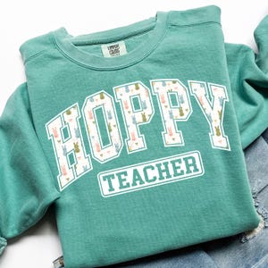 Hoppy Teacher PNG, Coquette Bunny Spring Sublimation Design, Varsity Tshirt Design for Easter, Preppy Spring Graphic, Trendy Easter Png