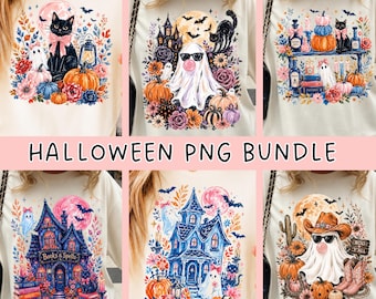 Ghost Blowing Bubble Gum PNG, Trendy Haunted House Sublimation, Bookish Halloween Shirt Design, Floral Fall Png, Girly Autumn PNG Bundle