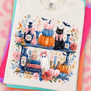 Trendy Bookish Halloween Png, Book Lover Fall Sublimation Design, Girly Spooky Season Shirt Design, Trendy Floral Fall Png
