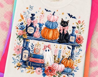 Trendy Bookish Halloween Png, Book Lover Fall Sublimation Design, Girly Spooky Season Shirt Design, Trendy Floral Fall Png