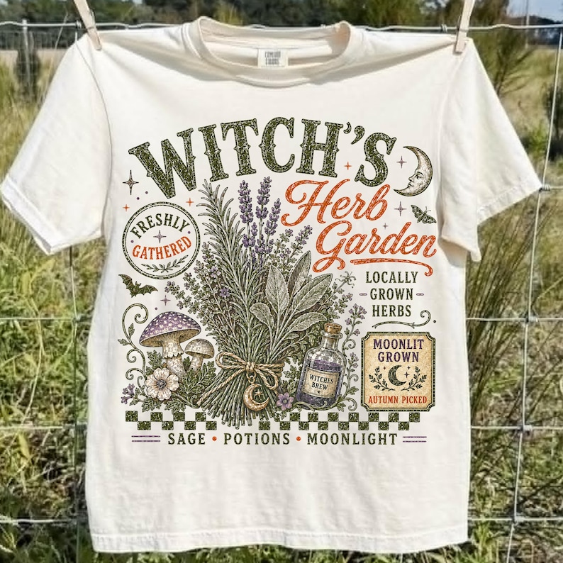 Jardin d'herbes aromatiques de sorcière rétro, design tendance par sublimation d'automne, sorcière fantaisiste Halloween Png, conception de chemise automne vintage, automne en détresse png image 3