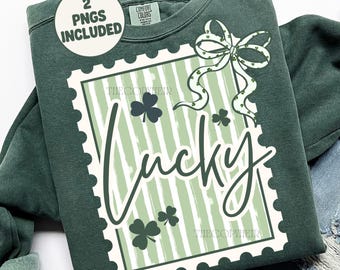 Sello postal de la suerte (PNG), diseño de camiseta del Día de San Patricio, diseño de sublimación coqueto para San Patricio, diseño PNG de moda para San Patricio