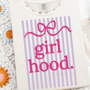 Striped Coquette Girlhood PNG, Trendy Girly Sublimation Design, DYI Gift for Daughter, Preppy Shirt Design, Trending Shirt Design image 2