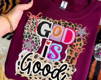 God is Good Collage PNG, Preppy Christian Png, Bible Verse Shirt Design, God Png, Faith Inspirational Sublimation Design, Leopard Print Png