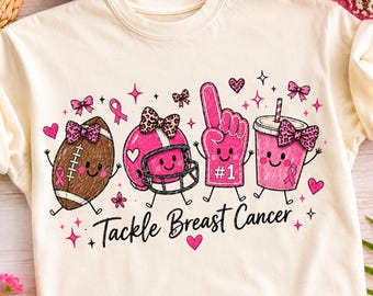 Tackle Breast Cancer Doodle Png, Cute Football Sublimation Design, Coquette Stick Figure Shirt Design, Breast Cancer Awareness PNG