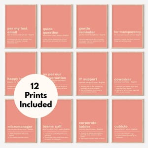 Funny Office Wall Art Printable | Cubicle Decor | Workplace Posters | Office Dictionary Definition Prints | Digital Download | Set of 12