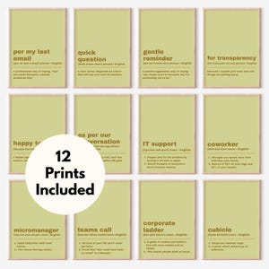 Funny Office Wall Art Printable | Cubicle Decor | Workplace Posters | Office Dictionary Definition Prints | Digital Download | Set of 12