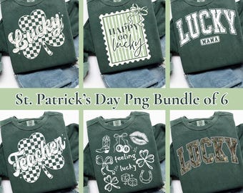 St. Patrick's Day Png Bundle of 6, Feeling Lucky Png, Happy Go Lucky Sublimation Design, Lucky Mama Png, Lucky Teacher Png, Camo Lucky Png