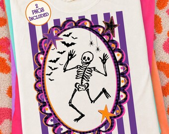 Trendy Halloween Png, Coquette Fall Sublimation Design, Preppy Skeleton Shirt Design, Striped Pumpkin Summerween PNG