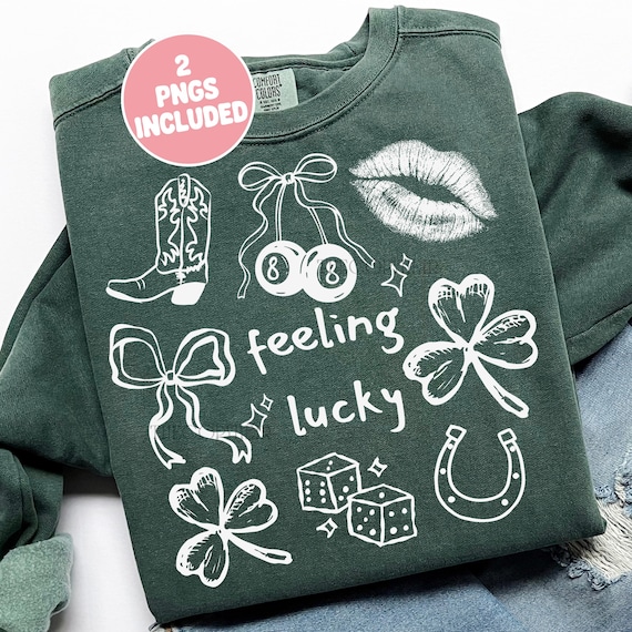 Feeling Lucky St. Patrick's Day Png, Distressed Shamrock Png, Coquette St. Patty's Sublimation Design, Doodle Design Png, Trendy Png Design