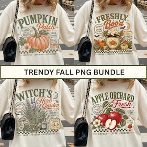 Paquete de imágenes PNG de huerto de calabazas retro, diseño de sublimación de jardín de hierbas de bruja de moda, diseño de camiseta vintage "Recién hecho fantasma", imagen PNG de huerto de manzanas