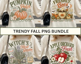 Retro Pumpkin Patch Bundle Png, Trendy Witch's Herb Garden Sublimation Design, Vintage Freshly Boo'd Shirt Design, Apple Orchard Png