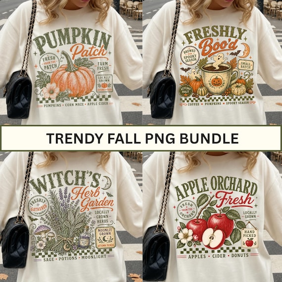 Retro Pumpkin Patch Bundle Png, Trendy Witch's Herb Garden Sublimation Design, Vintage Freshly Boo'd Shirt Design, Apple Orchard Png