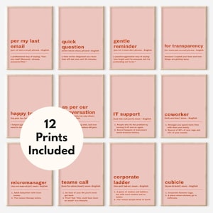 Funny Office Wall Art Printable | Cubicle Decor | Workplace Posters | Office Dictionary Definition Prints | Digital Download | Set of 12