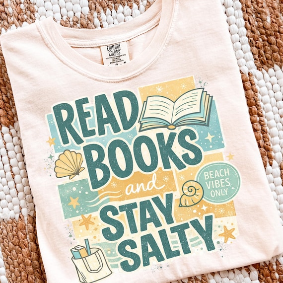 Read Books and Stay Salty Png, Trendy Book Lover Sublimation Design, Beach Lover Png, Book Nerd Shirt Design, Booktok Png, Trendy Bookish