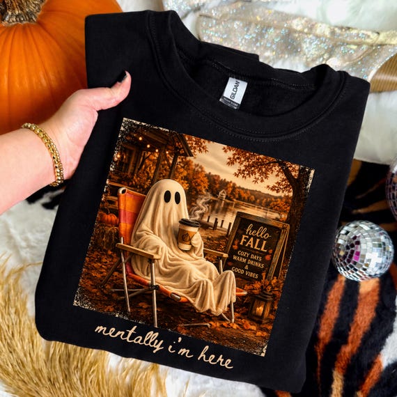 Summerween Ghost Png, Mentally I am Here Sublimation Design, Trendy Halloween Lover Shirt Design, Funny Fall Png