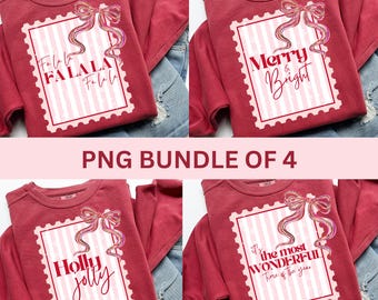 Lot de 4 timbres-poste de Noël Coquette, Holly Jolly png, La plus belle période de l'année png, Joyeux et lumineux png, Fa La La png, tendance