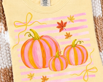 Striped Pumpkin Png, Coquette Fall Sublimation Design, Girly Halloween Shirt Design, Trendy Boutique Png, Summerween PNG