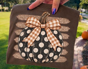 Polkadot Pumpkin Png, Trendy Pumpkin Png, Trendy Autumn Png, Gingham Fall Sublimation Design