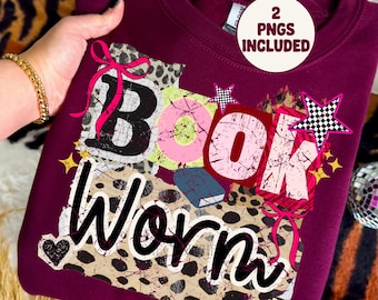 Trendy Leopard Print Bookworm Collage Png, Coquette Book  Nerd Sublimation Design, Shirt Design for Book Lover, Preppy Reading Png Design