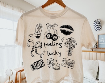 Feeling Lucky Doodle Design PNG, Coquette PNG For Shirt, Trendy Hand Drawn Doodle Design, Coquette Sublimation Design, Trendy Tshirt Design