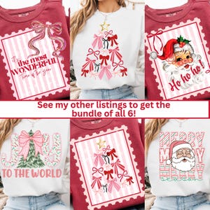 Coquette Retro Santa Postage Stamp PNG, Trendy Christmas Png, Vintage Santa Christmas Sweater Design, Ho ho ho Sublimation Design With Bows image 2