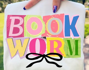 Trendy Bookworm Png, Coquette Bookish Sublimation Design, Shirt Design for Book Lover, Preppy Reading Png Design, Girly Book Nerd Png
