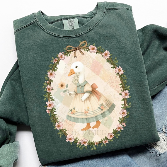 Framed Vintage Goose Png, CottageCore Floral Sublimation Design, Thrifted Goose Shirt Design, Quilted Grandma Core Png, Coquette Goose Png