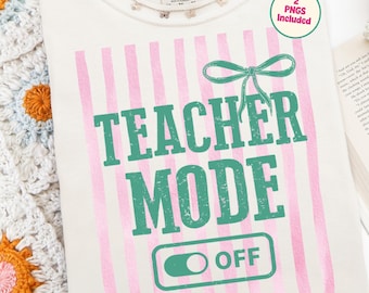 Lehrer-Modus-Aus-Png, gestreifter letzter Schultag Png, Klasse ausgeschlossen Sublimationsdesign, Lehrer-Sommer-Shirt-Design, Schule ist aus Png