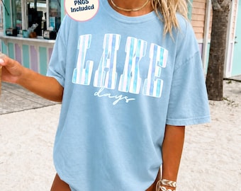 Trendy Lake Days PNG, Preppy Summer Shirt Sublimation Design, Striped Lake Day Shirt Design, Girly Cottage Time PNG