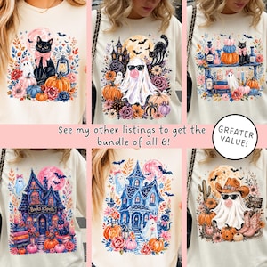 Trendy Haunted House Png, Brushstroke Halloween Sublimation Design, Girly Spooky Season Shirt Design, Trendy Floral Fall Png image 2