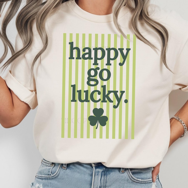 Striped Happy Go Lucky Png, St. Patrick's Day Shirt Design, Coquette St. Patty's Sublimation Design, Trendy Png Design For St. Patty's image 3