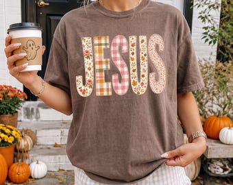 Autumn Jesus Png, Trendy Christian Png, Girly Religious Fall Sublimation Design, Floral Faith Shirt Design, Gingham Png