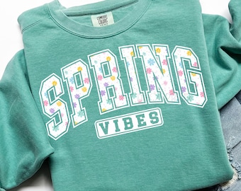 Spring Vibes PNG, Floral Varsity Spring Sublimation Design, Tshirt Design for Easter, Preppy Spring Graphic, Spring Flower Png