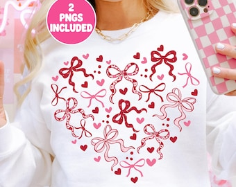 Cuore di San Valentino Coquette PNG, San Valentino da ragazza PNG, Maglietta di San Valentino con fiocco a forma di cuore PNG, San Valentino alla moda PNG, Confezione da 2