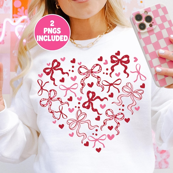 Coquette Valentines Heart PNG,  Girly Valentines Day Png, Preppy Bow Heart Valentines Shirt Png, Trendy Valentines Day Png, Bundle of 2
